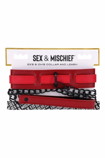 Sportsheets Ex's and Oh's Collar & Leash Red Adjustable Set 40.6cm