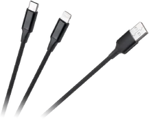 Cabletech Kabelis wtyk USB A - wtyk USB C/ wtyk lightningh (2w1) 1m kaina