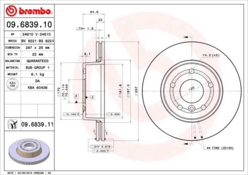 Stabdžių diskas BREMBO 09.6839.11