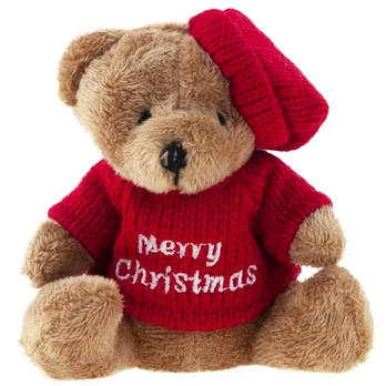 Pliušinis žaislas meška Merry Christmas, rudas/raudonas, 10 cm