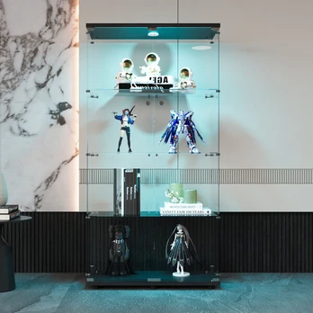Vitrina, 163*90*36 cm,su LED šviesos, juoda