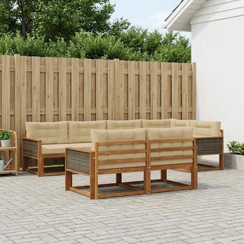 Lauko sofos komplektas su pagalve 7 pcs Natūralus ir bežinis