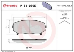 Stabdžių trinkelių rinkinys, diskinis stabdys BREMBO P 54 060E