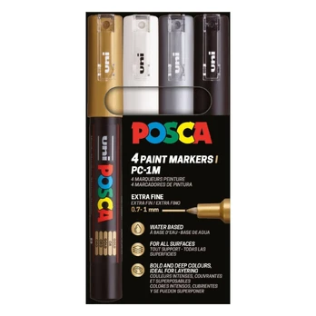 POSCA PC-1M 4stk sæt (sort,hvid,guld,søv)