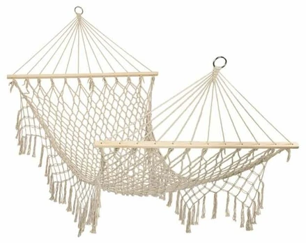 Sodo hamakas boho tinklelis su kutais 200 cm ecru spalvos