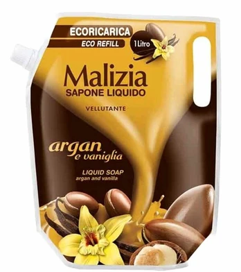 Skystas muilas MALIZIA Argan & Vanilla, 1000 ml, PAPILDAS