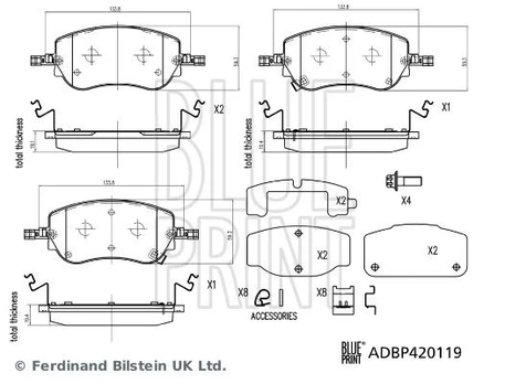 Stabdžių trinkelių rinkinys, diskinis stabdys BLUE PRINT ADBP420119