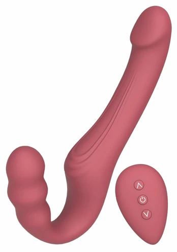 She.E.O Strapless Strap-On Vibrator Dual Motor Silicone Remote Pink