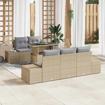 Sodo sofa rinkinys 6 dalių Smėlio spalva Ratanas
