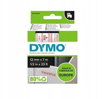 Dymo D1 juosta 12mm x 7m, raudona/skaidri