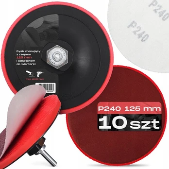 10x Šlifavimo diskai 125mm P240 su Velcro, poliravimo diskas, adapteris