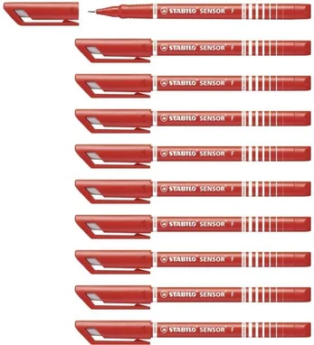 Stabilo Fineliner Sensor 189, 0,3 mm, rød, æske a 10 stk.