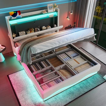 Polsteruotas lovos rėmas, LED ir USB, 160x200 cm