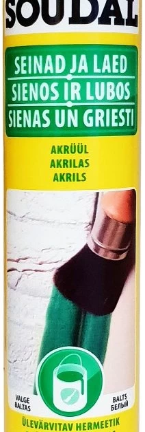 Akrilinis hermetikas SOUDAL ACRYRUB, 280 ml Baltos spalvos, dažomas