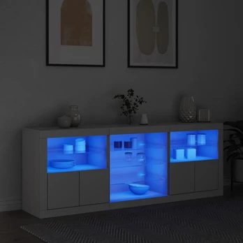 Šoninė spintelė su LED lemputėmis, balta, 181,5x37x67cm