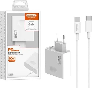 Somostel 65W GAN + kabelis Typ-C do Typ-C balta