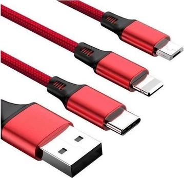 USB cable Vega USB-A - USB-C + microUSB + Lightning Red-black (27973)