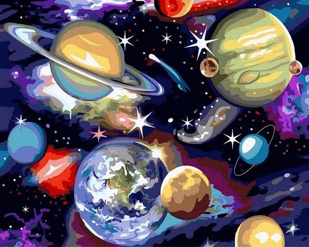 Tapyba Pagal Skaičius: „Kosminės planetos“ 40x50 cm