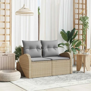 2-vietė sofa sode su pagalvėlėmis Smėlio spalvos Poli Ratanas