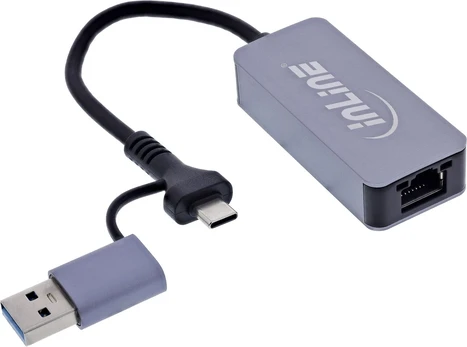 InLine USB 3.2 iki 5 Gb/s tinklo adapteris, USB-C+USB-A adapteris į RJ45