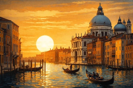Tapyba pagal skaičius „Saulėlydis Venecijoje“ – 40 × 50 cm, be porėmio.