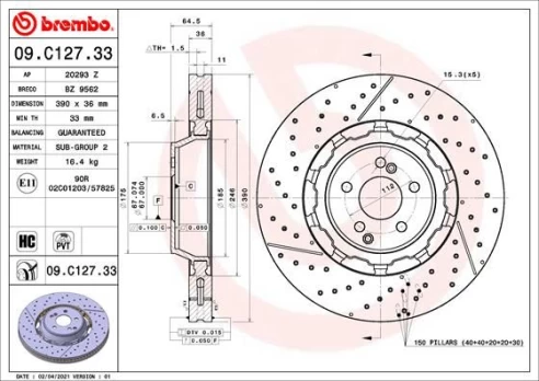 Stabdžių diskas BREMBO 09.C127.33
