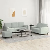 Sofa Sofos komplektas su pagalvėmis, 3 dalių, pilkas, aksomas kaina