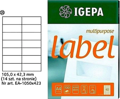 Igepa ETYKIETY A4 IGEPA 105 X 42.3 MM balta (100)