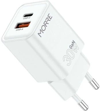 Tiross MORRE Įkroviklis USB/USB-C 30W BALTA