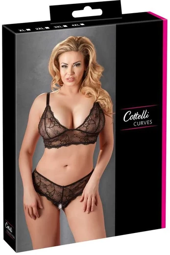 Cottelli curves Bra and String black 2XL Plius dydžio seksuali apranga