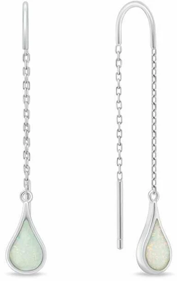 Brilio Silver Long chain earrings with synthetic opal EA1243W