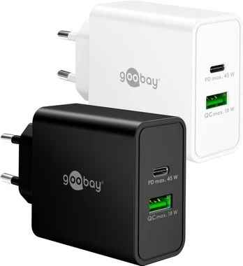 Goobay 45 W USB-C PD GaN dvigubas greitasis įkroviklis baltas
