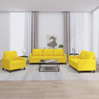 Sofa Sofos komplektas su pagalvėlėmis, 3 dalių, geltonas, audinys