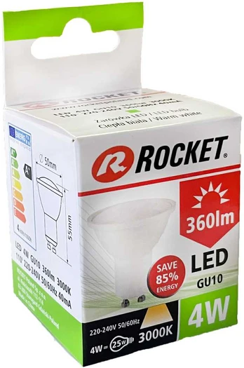 Rocket 4W GU10 360lm 3000K A+ LED lemputė, 1 vnt.