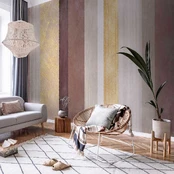 Fototapetas Artgeist Striped Pattern - Abstract Background In Stripes Of Different Colours With Gold Pattern, 400 cm x 280 cm kaina