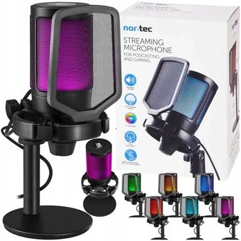 Nor-tec stream gaming profesionalus rgb pc mikrofonas