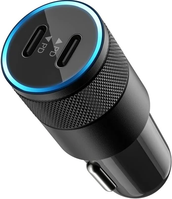 Dvigubas USB-C automobilio įkroviklis, 30W PD, juodas