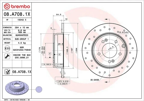 Stabdžių diskas BREMBO 08.A708.1X