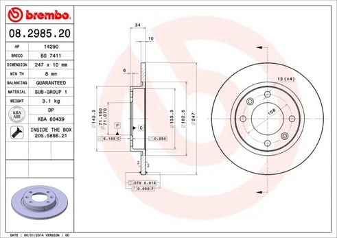 Stabdžių diskas BREMBO 08.2985.20