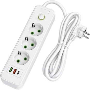 Toolight Prailgintuvas Maitinimo Blokas 3 Lizdai + 2x Usb-a + Usb-c Jnh020-3a Baltas