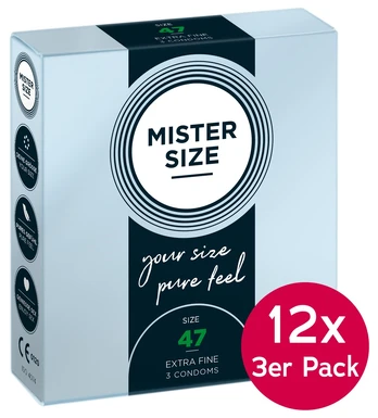 Mister Size 47mm 12x pack of 3 Prezervatyvai