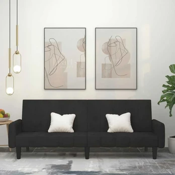 Dvivietė sofa-lova, juodos spalvos, aksomas
