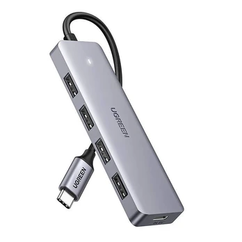 Ugreen USB Type C HUB – 4x USB 3.2 Gen 1 su USB-C maitinimo prievadu pilka spalva (CM219 70336)