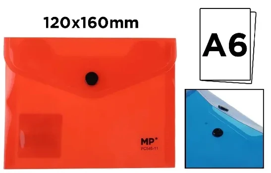 Plastikinis vokas su spaustuku MP, A6, 260 mkr, permatomas, raudonos sp.