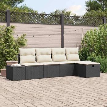 5 dalių sodo sofa su pagalvėlėmis juoda poli ratanas