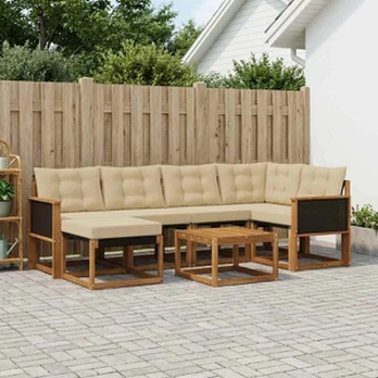 Lauko sofos komplektas su pagalve 7 pcs Natūralus ir bežinis