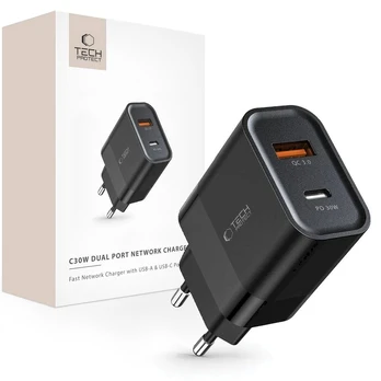 Tech-Protect C30W USB-C PD 30W / USB-A QC 3.0 network Įkroviklis - Juodas