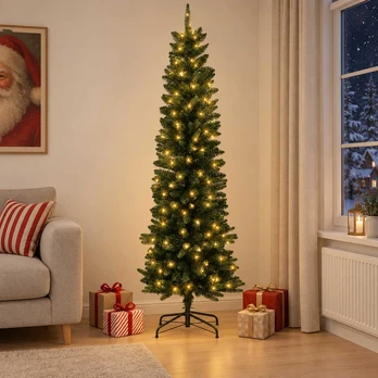 Dirbtinis lieknas Kalėdų medis 210 cm 300 LED Šilta balta PVC
