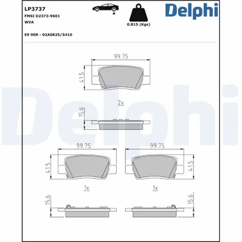 stabdžių trinkelių rinkinys, diskinis stabdys DELPHI LP3737