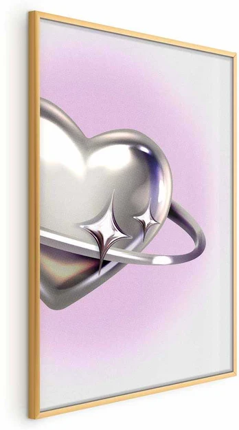 Artgeist Plakatas - Cosmic Heart - sidabrinis heart with a ring on a violetinė background